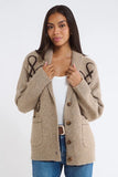 Rumored Clothing Wild Horses Cardigan in Heathered Mocha; Western Horse Themed Fall Cardigan; Equestrian Inspired Cardigan