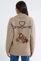 Rumored Clothing Wild Horses Cardigan in Heathered Mocha; Western Horse Themed Fall Cardigan; Equestrian Inspired Cardigan