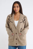 Rumored Clothing Wild Horses Cardigan in Heathered Mocha; Western Horse Themed Fall Cardigan; Equestrian Inspired Cardigan