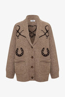 Rumored Clothing Wild Horses Cardigan in Heathered Mocha; Western Horse Themed Fall Cardigan; Equestrian Inspired Cardigan