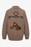 Rumored Clothing Wild Horses Cardigan in Heathered Mocha; Western Horse Themed Fall Cardigan; Equestrian Inspired Cardigan