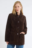 Rumored Clothing Yellowstone Jacket in Espresso Suede; Mid-Length Brown Suede Fall Jacket; Espresso Brown Fall Suede Jacket; Mid Length Suede Jacket