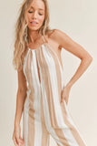 Sadie and Sage Neutral Striped Halter Jumpsuit Style AE2904 IvyTpe;Striped Halter Jumpsuit; 