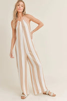 Sadie and Sage Neutral Striped Halter Jumpsuit Style AE2904 IvyTpe;Striped Halter Jumpsuit; 