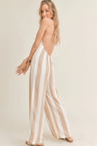 Sadie and Sage Neutral Striped Halter Jumpsuit Style AE2904 IvyTpe;Striped Halter Jumpsuit; 