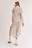 Sadie and Sage Sands Tin Stripe Duster Style AG1509 in Ivory and Taupe Stripe;Shirt Duster;Striped Duster; 