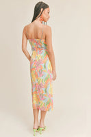 Sage the Label Girl from Rio Cutout Midi Dress Style LE2369 in Fuchsia Multi;Cutout Floral Midi Dress;Floral Cutout Midi Dress;Pink Printed Cutout Midi Dress; 