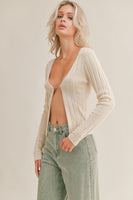 Sage the Label Hadid Ribbed Cardugan Style LE1417 in Cream;Lightweight short cardigan; 