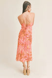 Sage the Label Island Time Lace Up Back Midi Dress Style LE2361 in Pink Multi; 
