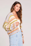 Saltwater Luxe Clothing Aden Sweater Style S4006-MUL in Pastel Stripe. Women's multi color pastel striped open front light weight spring cardigan