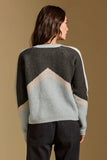 Saltwater Luxe Clothing Crue Vintage Blue Sweater Style S4329-VBLUE in Vintage Blue. Blue Color block wool blend crew neck sweater.