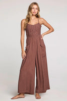 Saltwater Luxe Clothing Karlee Jumper Style S3674-W693-MCH in Mocha;Brown Jumpsuit;Saltwaterluxe Polka Dot Wide Leg Jumpsuit;Summer Wide Leg Jumpsuit; 
