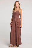 Saltwater Luxe Clothing Karlee Jumper Style S3674-W693-MCH in Mocha;Brown Jumpsuit;Saltwaterluxe Polka Dot Wide Leg Jumpsuit;Summer Wide Leg Jumpsuit; 