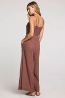 Saltwater Luxe Clothing Karlee Jumper Style S3674-W693-MCH in Mocha;Brown Jumpsuit;Saltwaterluxe Polka Dot Wide Leg Jumpsuit;Summer Wide Leg Jumpsuit; 