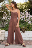Saltwater Luxe Clothing Karlee Jumper Style S3674-W693-MCH in Mocha;Brown Jumpsuit;Saltwaterluxe Polka Dot Wide Leg Jumpsuit;Summer Wide Leg Jumpsuit; 