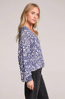 Saltwater Luxe Clothing Payton Sweater Style S3723-AZBL in azure and cream pattern; Fall Transition Sweater; Pre Fall Light Weight Sweater