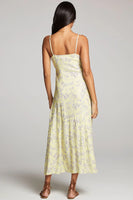 Saltwater Luxe Clothing Sharice Midi Dress Stylr S3148-W605-SNGW in Sunglow; Yellow Floral Midi Dress;Floral Summer Spaghetti Strap Dress;Summer Wedding Guest Dress;Summer Party Dress;Summer FLoral Guest Dress