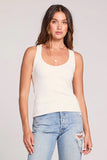 Saltwater Luxe Clothing Slim Tank Style S3940 in both worn blue and in ecru. Women's fitted scoop neck spring summer cotton stretch tank top