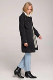 Saltwater Luxe Clothing Solcae JAcket Style S3331-WASHBLK in Washed Black; Fleece Lined Black Knee Length Fall Coat