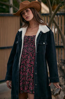 Saltwater Luxe Clothing Solcae JAcket Style S3331-WASHBLK in Washed Black; Fleece Lined Black Knee Length Fall Coat
