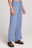 Saltwater Luxe Clothing WOVEN WORN BLUE PULL ON PANT Style S938-WNBLU in Worn Blue. Women's Linen Blend Pull On Wide Leg Spring Summer Casual Leisure Pant