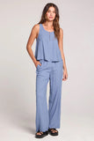 Saltwater Luxe Clothing WOVEN WORN BLUE PULL ON PANT Style S938-WNBLU in Worn Blue. Women's Linen Blend Pull On Wide Leg Spring Summer Casual Leisure Pant