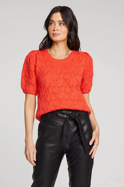 Saltwater Luxe Doc Sweater Style S2986-Flame in Flame;Short Sleeve Sweater;Pointelle Sweater; 