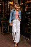 Saltwater Luxe Clothing Perrin Jacket Style S3609-SDEN in Stone Wash Denim as Intentionally Styled by bfree. 100% Cotton Scalloped Hem Embroidered eyelet cutout Light wash Spring Denim Jacket.