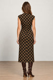 Sanctuary Clothing Autumn Edit Dress Style CD2215ET2 AUGP in Autumn Goldie Plaid; Plaid Cap Sleeve Slit Hem Midi Dress. A Dress to Wear with Tall Boots.
