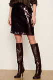 Sanctuary Clothing Best Paillette Skirt Style CS0544FM2 BDUX  in Bordeaux; Bordeaux Sequined knee Length skirt
