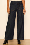 Sanctuary Clothing Chelsea Wide Leg Crop Style CP1346AY7 in Too Much; Dark Wash Patch Pocket Cropped Fall Jeans. Polished Wide Leg Jeans