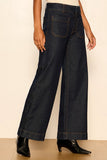 Sanctuary Clothing Chelsea Wide Leg Crop Style CP1346AY7 in Too Much; Dark Wash Patch Pocket Cropped Fall Jeans. Polished Wide Leg Jeans