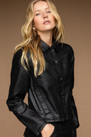 Sanctuary Clothing Dadidson Trucker Jacker Style CJ0995DDS BLCK in Black;Faux Leather Trucker Jacket;Fall Jacket; 