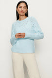 Sanctuary Clothing Femme Openwork Sweater style CW1720RA1 in Aquamarine; Lightweight Aquamarine Pointelle Knit Sweater, Layering Sweater, winter Layer or spring sweater