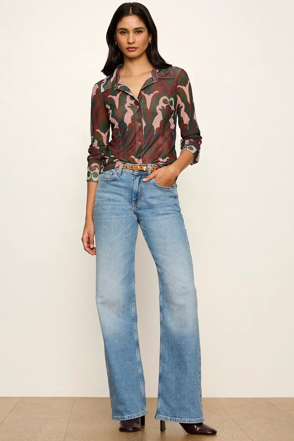 Fitted Mesh Button Down Top