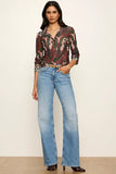 Sanctuary Clothing Fitted Mesh Button Down Top Style CT4223PE4 DCNT Deco Nite; Mesh, Spread Collar, Art Deco Printed, Women's Button Front Top.