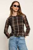 Sanctuary Clothing Mesh 3/4 sleeve top style CT4351PE4 in Cinder Plaid; Fall top to wear with jeans. Plaid Mesh Top