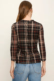 Sanctuary Clothing Mesh 3/4 sleeve top style CT4351PE4 in Cinder Plaid; Fall top to wear with jeans. Plaid Mesh Top
