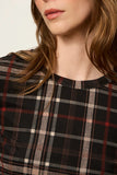 Sanctuary Clothing Mesh 3/4 sleeve top style CT4351PE4 in Cinder Plaid; Fall top to wear with jeans. Plaid Mesh Top