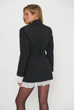 Show ME Your Mumu Clothing Josaphine Blazer Dress Style MF6-6518 SB93 in Black Suiting. Sexy Black Blazer Dress WIth Ruffle Sleeve and Hem Details