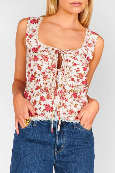 Show ME Your Mumu Clothing Mimi Top Style MF5-6256 SR25 in Southern Roses;Rose Floral Tie Front Top; 