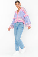 Show ME Your Mumu Good Karma Cardi Styel MS4-4563 MS28 in Multi Stripe Knit; 