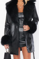 Show ME Your Mumu Penny Lane Coat Style MDF-666 BF58 on Black Faux Leather with Faux Fur;Show Me Your Mumu Belted Faux Leather Coat