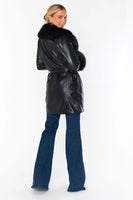 Show ME Your Mumu Penny Lane Coat Style MDF-666 BF58 on Black Faux Leather with Faux Fur;Show Me Your Mumu Belted Faux Leather Coat