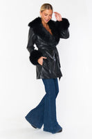 Show ME Your Mumu Penny Lane Coat Style MDF-666 BF58 on Black Faux Leather with Faux Fur;Show Me Your Mumu Belted Faux Leather Coat