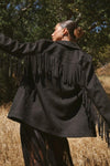 Show ME Your Mumu Sierra Fringe Jacket Style MF5-5465 BL35 in Black Faux Suede; Black Suede Fringe Jacket; Western Inspired Fringe Jacket; Fall Fringe Jacket