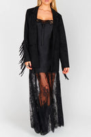 Show ME Your Mumu Sierra Fringe Jacket Style MF5-5465 BL35 in Black Faux Suede; Black Suede Fringe Jacket; Western Inspired Fringe Jacket; Fall Fringe Jacket
