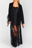 Show ME Your Mumu Sierra Fringe Jacket Style MF5-5465 BL35 in Black Faux Suede; Black Suede Fringe Jacket; Western Inspired Fringe Jacket; Fall Fringe Jacket