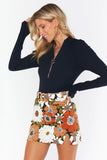 Show ME Your Mumu Tyra Belted Skirt Style MDF3-655 HF07 in Hutton Floral Corduroy;Show Me Your Mumu Tyra Belted Corduroy Skirt, retro modern floral print, fall colors, corduroy texture, belted design, autumnal elegance, vintage-inspired, contemporary styling, bold statement.