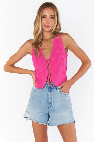 Show Me You Mumu Time Out Tie Top Style MS4-5515 BP27 in Pink Rib Knit; 